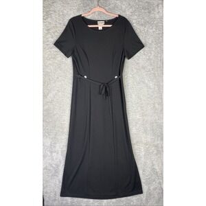 Coldwater Creek Women's Medium Black Short Sleeve Maxi Dress Front Tie